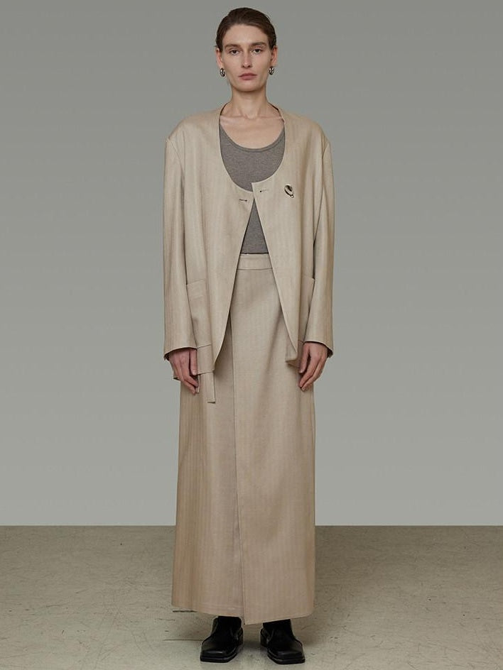 unspoken Breathable Tencel Loose Collarless No Button Minimalist Beige Women Blazers