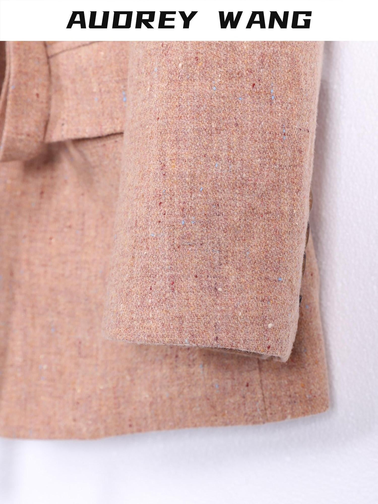 audreyyang Soft Lambswool Relaxed Fit Belted V-neck For Women Light Coffee Blazers
