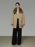 unspoken Thick Cotton Oversized Midlength Single Breasted Khaki Puffer Jackets