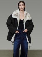 unspoken Fur Lined Thick Minimal Commuter Loose 3D Tailored Cotton Navy Puffer Jackets