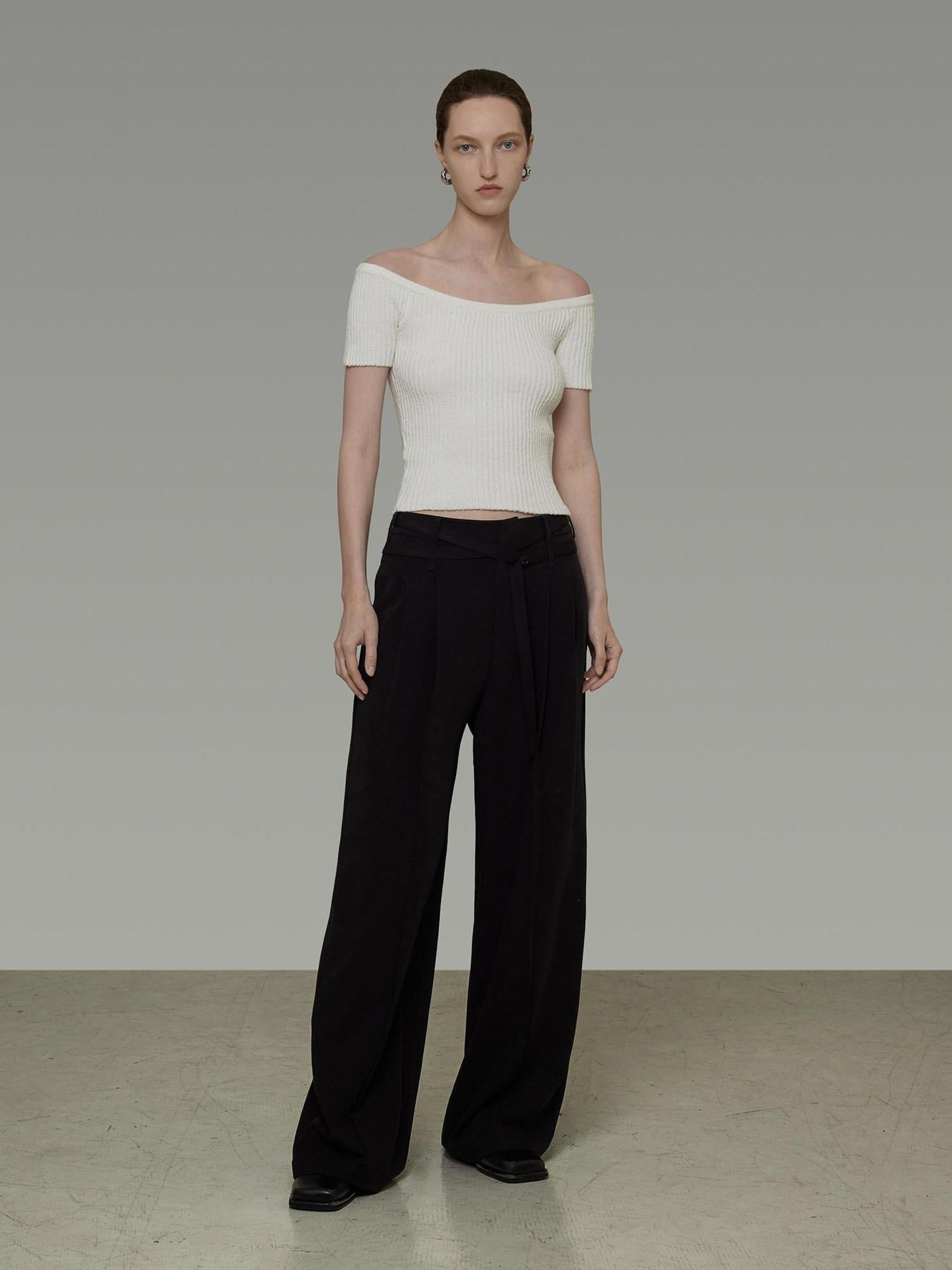 unspoken Minimalist Slim Fit Cotton Short Sleeve Women Off Shoulder Crop Tops