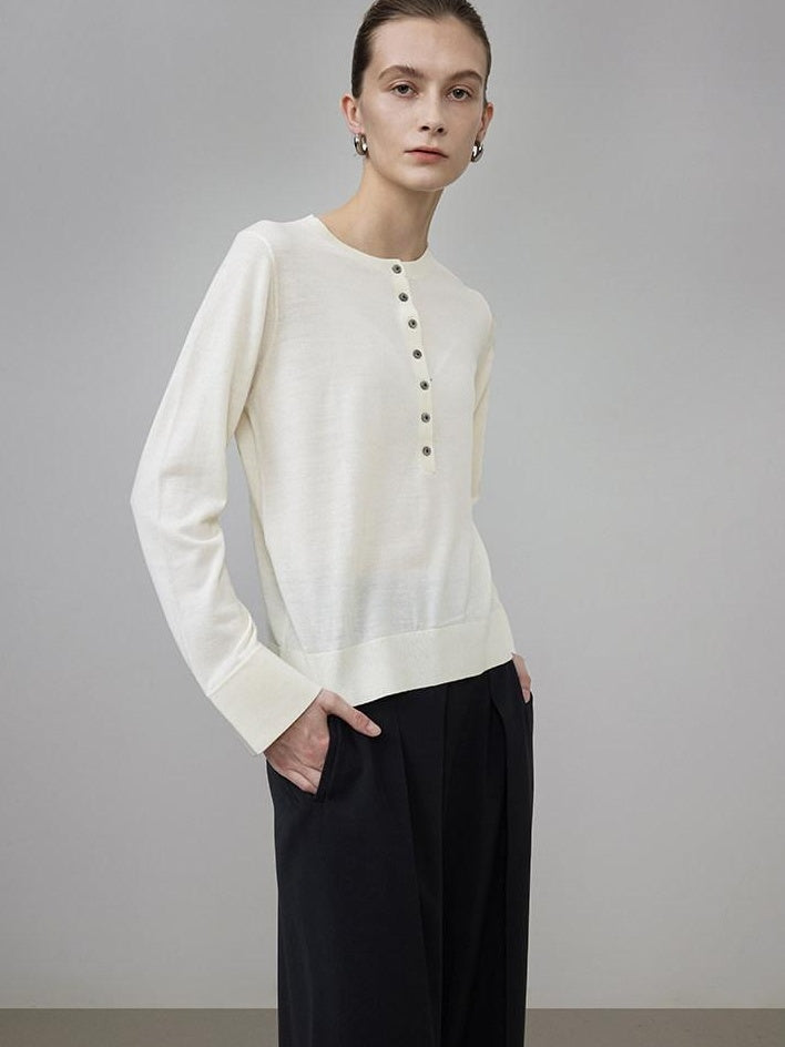 unspoken Pure Wool Minimalist Loose Pullover Crew Neck Women Knit Cardigans