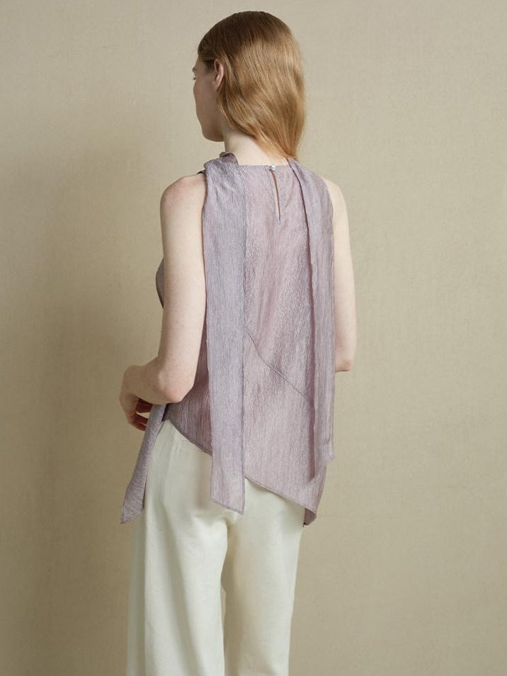 someonesometimes Asymmetrical Fringe Slim Fit Strap Solid Silver Purple Long Sleeve Crop Tops