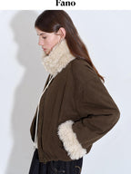 fano Insulated Stand Collar Straight Fit Commuter Dark Coffee Zipper Puffer Jackets