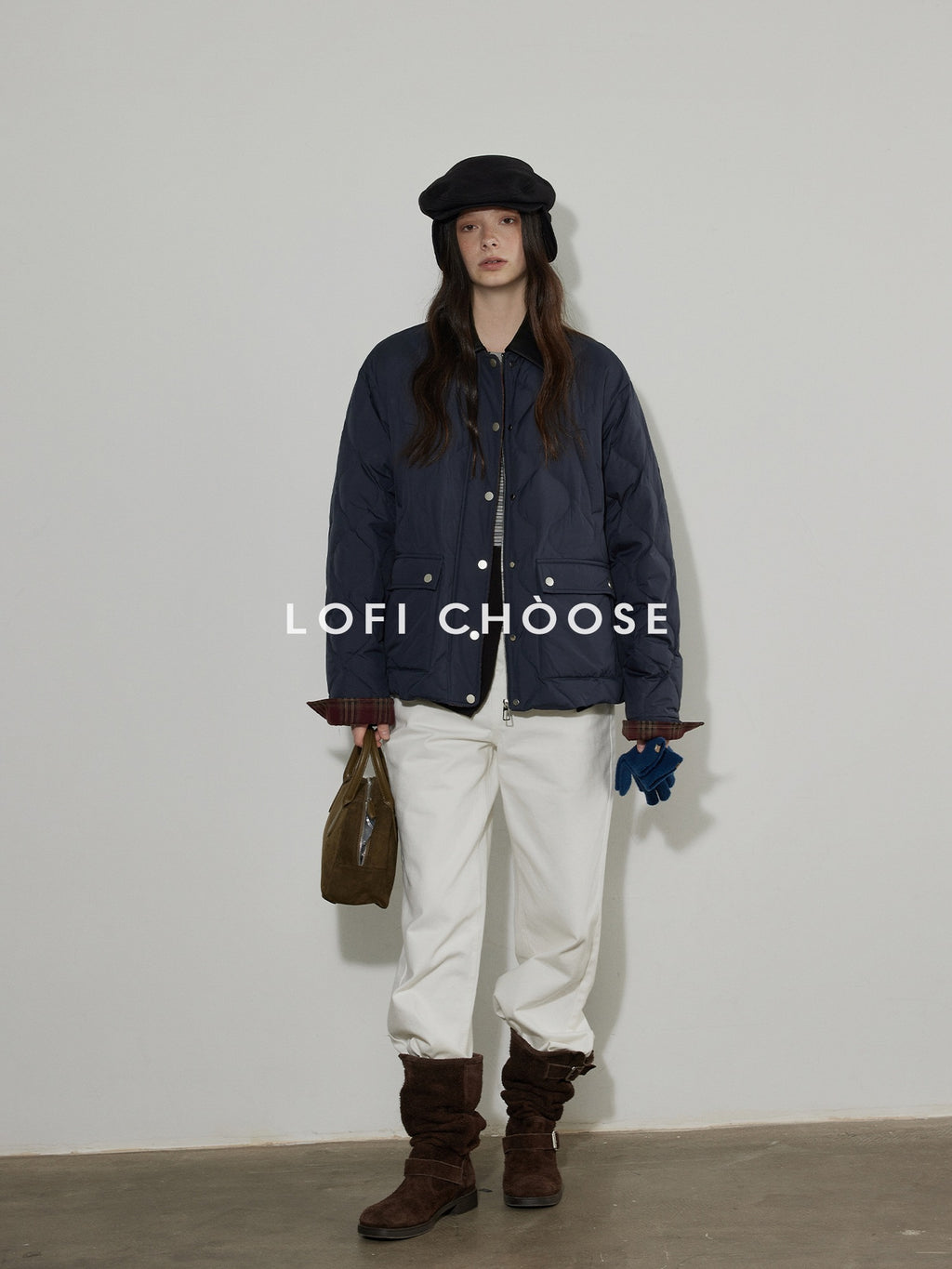 Lofi choose 90 Percent White Duck Down Commuter Loose Fit Lapel Navy Down Jackets