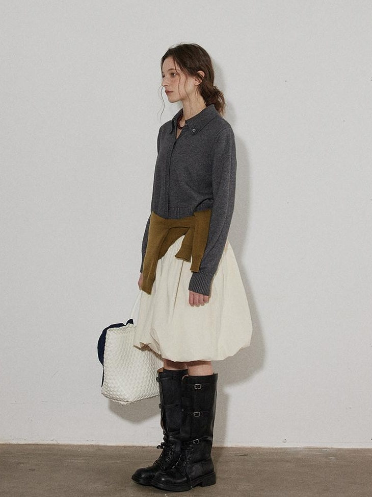 Lofi choose High Waist Irregular Hem Loose Fit Workwear Solid Beige Office Midi Skirts