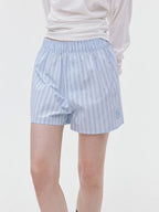 fano Elastic Waist Minimal Commuter Straight Cotton Blend Mist Blue Mid-Length Shorts