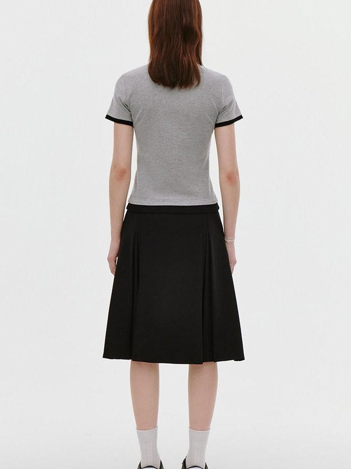fano Stretch Viscose Slim Fit Korean Crewneck Print Gray Black Short Sleeve T-Shirts