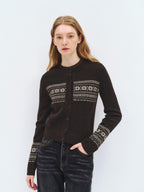 someonesometimes Cozy Wool Alpaca Blend Casual Geometric Button Round Neck Women Cardigans