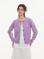 ikyou Eco Recycled Warm Commuter Loose Embroidered Knit Long Sleeve Purple Cardigans