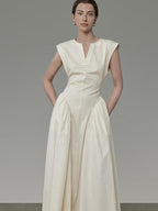 unspoken High Waist Colorblock V-neck Sleeveless Workwear A Line Cotton Maxi Dresses