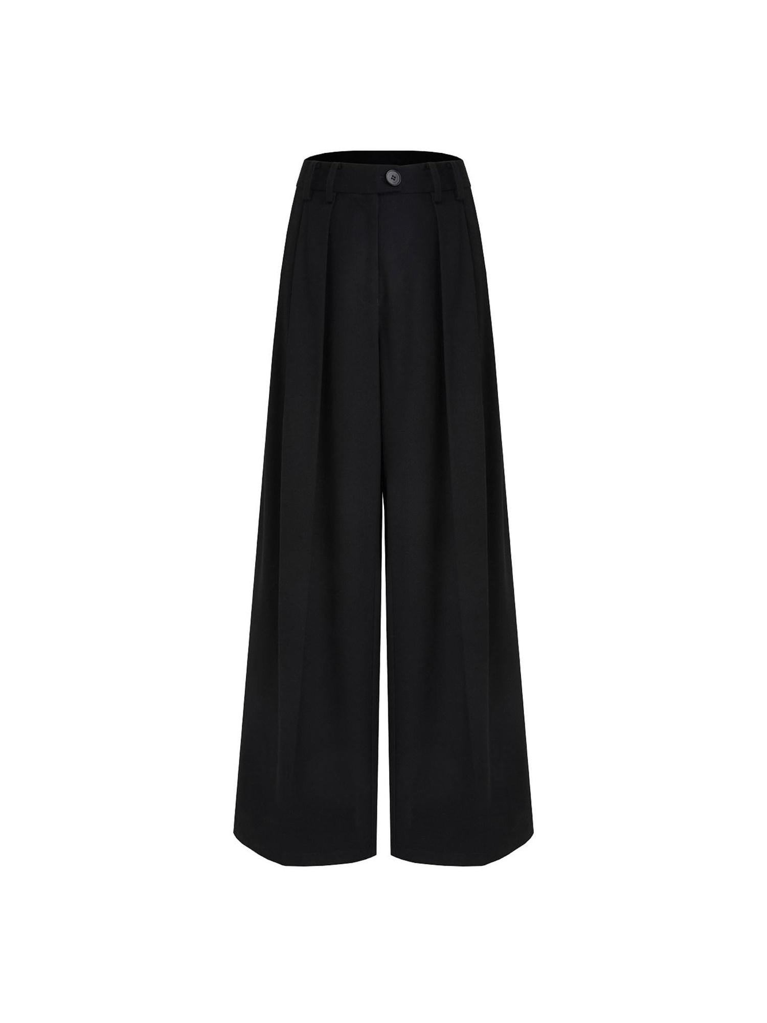 unspoken High Waist Pleated Skin Friendly Breathable Minimal Commuter Black Wide Leg Pants