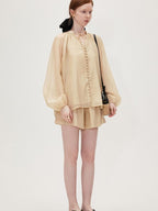 fano Soft Tencel V-neck Long Sleeve Pullover Casual Two Piece Women Blouses