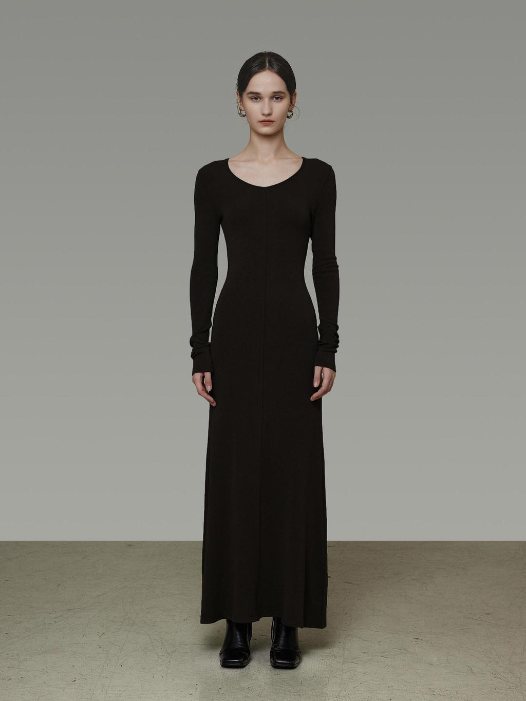 unspoken Breathable Minimalist High Waist Aline Knit Long Sleeve Women Black Maxi Dresses
