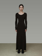 unspoken Breathable Minimalist High Waist Aline Knit Long Sleeve Women Black Maxi Dresses