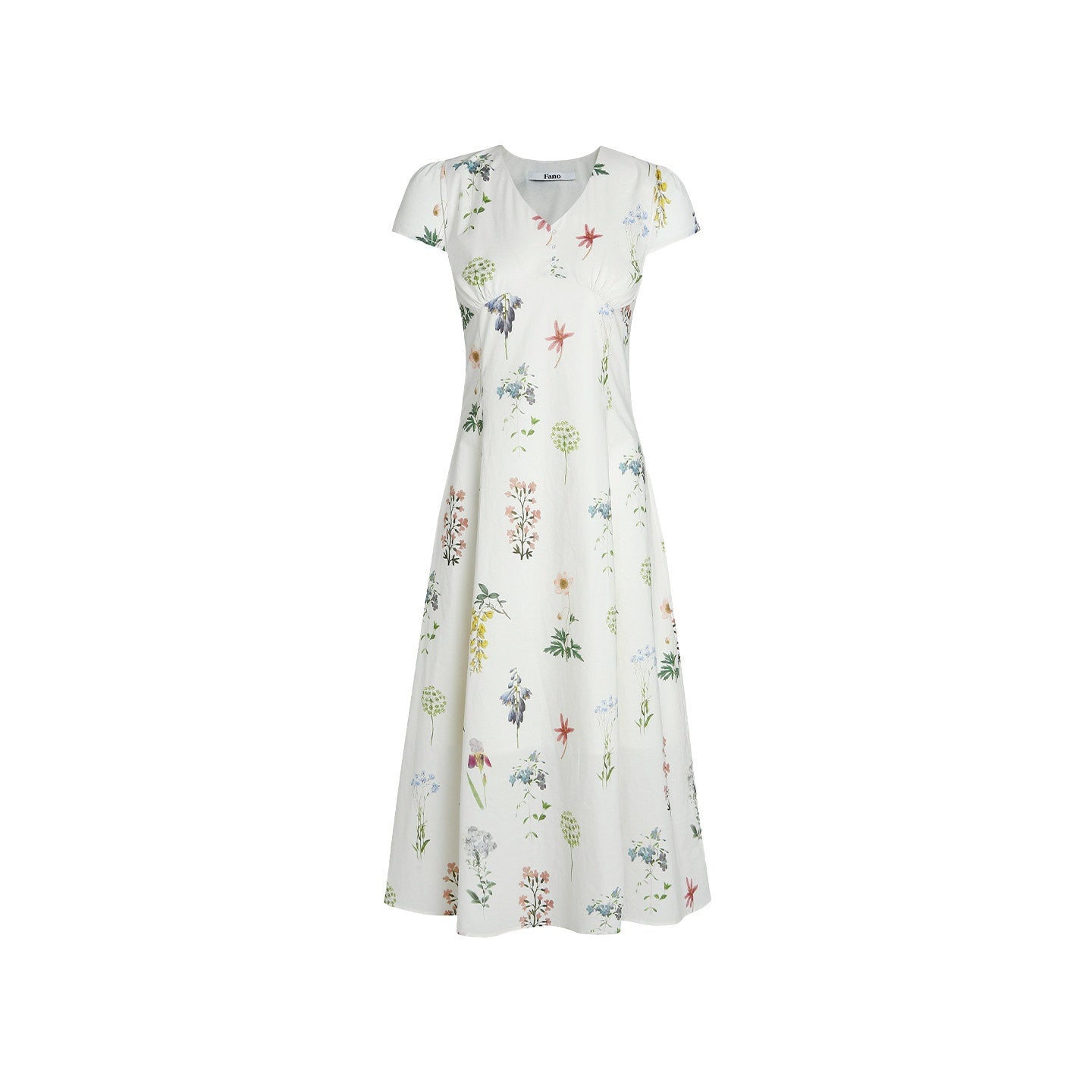 fano_Cotton_High_Waist_A_Line_V-neck_Short_Sleeve_Floral_Ivory_Korean_Maxi_Dresses_MISSTT