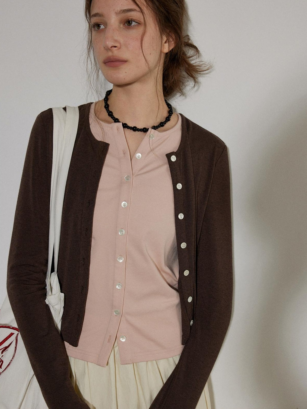 Lofi choose Two Tone Button Front Loose Fit Commuter Round Neck Women Knitwear Cardigans