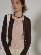 Lofi choose Two Tone Button Front Loose Fit Commuter Round Neck Women Knitwear Cardigans
