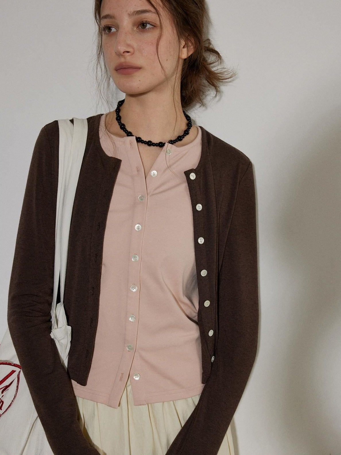 Lofi choose Two Tone Button Front Loose Fit Commuter Round Neck Women Knitwear Cardigans