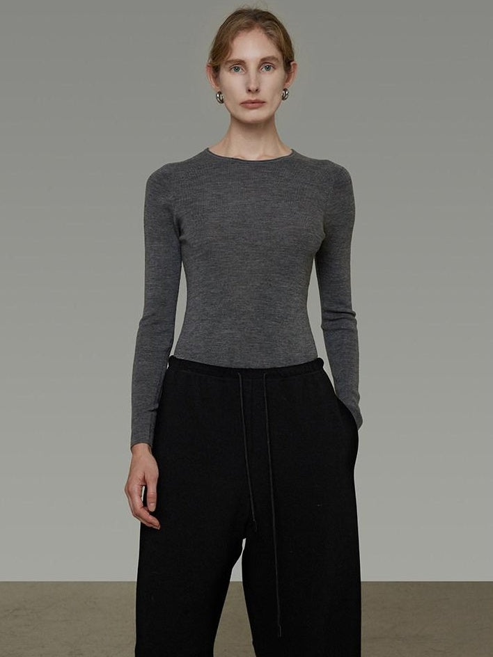 unspoken Breathable Pure Sheepswool Minimal Slim Fit Womens Crew Neck Pullover Sweaters