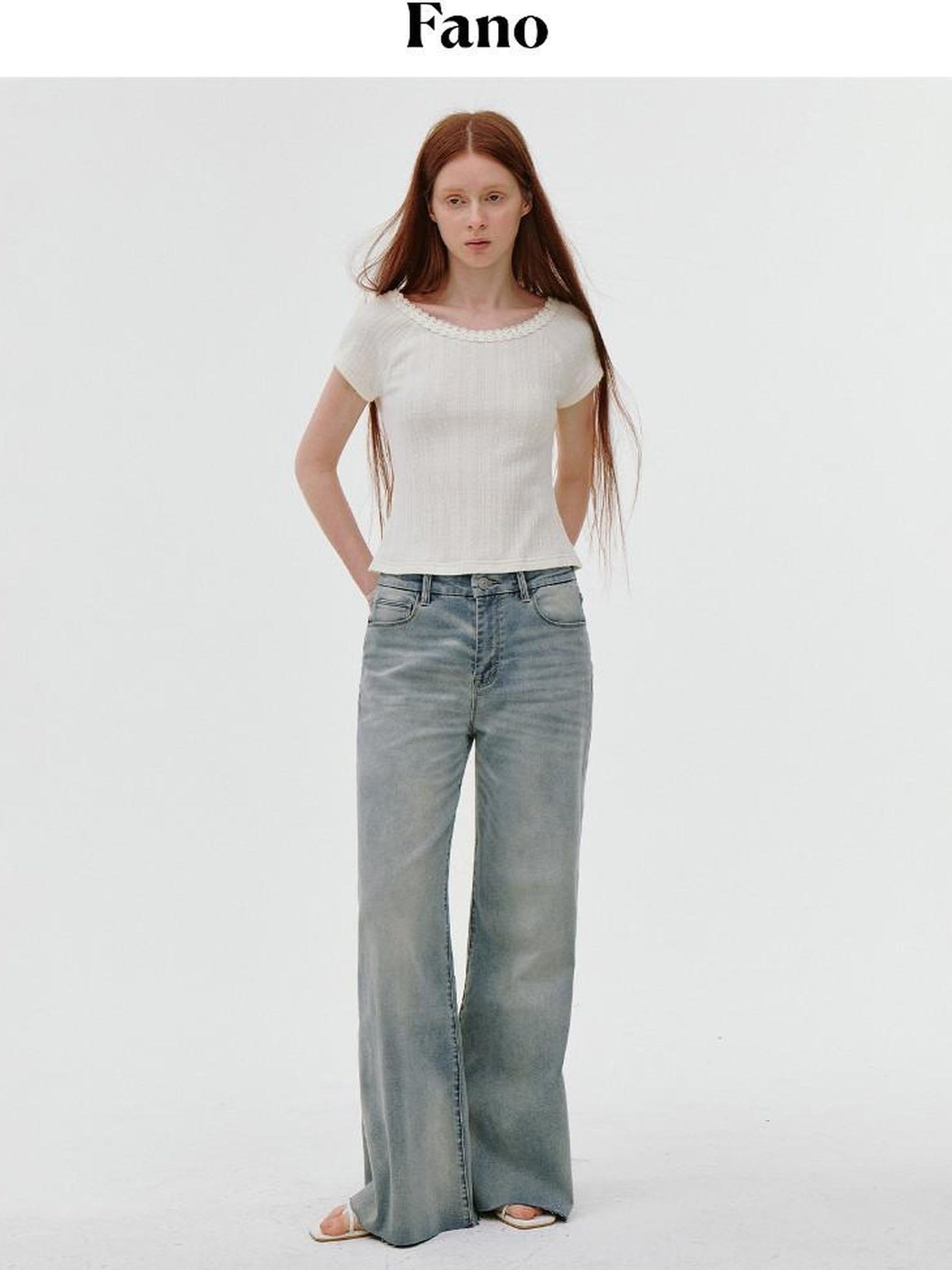 fano Comfortable Relaxed Natural Waist Zipper Fly Light Blue Straight Leg Jeans