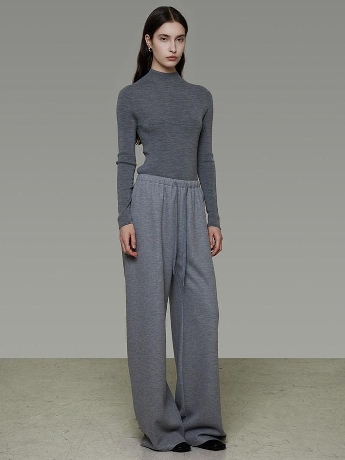 unspoken Breathable High Rise Tie Waist Office Solid Light Gray Poly Blend Wide Leg Pants