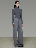 unspoken Breathable High Rise Tie Waist Office Solid Light Gray Poly Blend Wide Leg Pants