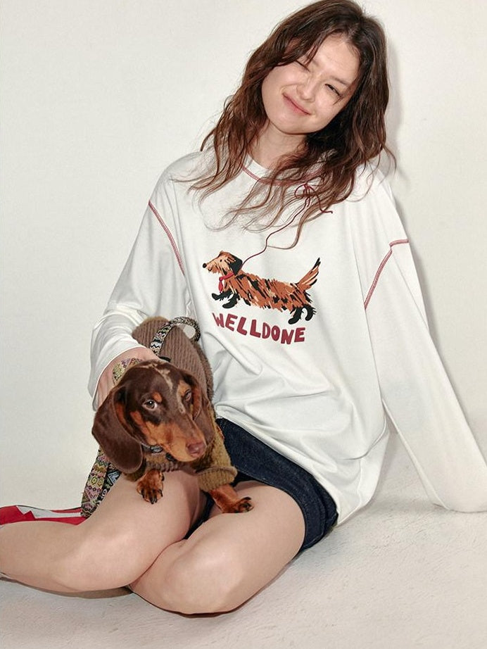 fano Lyocell Stretch Loose Korean Commuter Round Neck Printed Long Sleeve T-Shirts