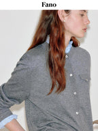 fano Thermal Wool Blend Straight Fit Round Neck Office Classic Heather Gray Cardigans
