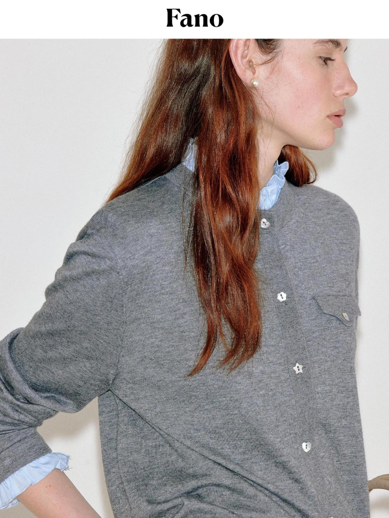 fano Thermal Wool Blend Straight Fit Round Neck Office Classic Heather Gray Cardigans