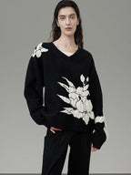 unspoken Thermal Warm Commuter Relaxed Fit V-neck Pullover Black Workwear Knit Sweaters