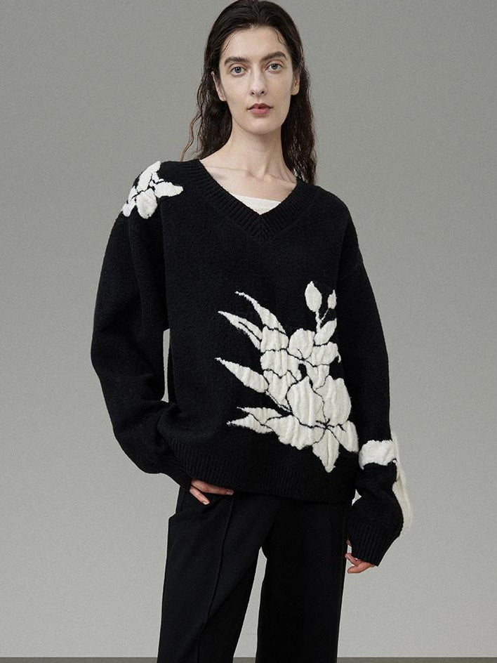 unspoken Thermal Warm Commuter Relaxed Fit V-neck Pullover Black Workwear Knit Sweaters