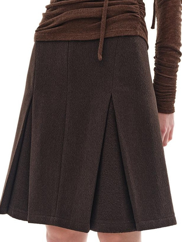 someone sometimes Viscose Wool Blend Slim Fit A Line Mid Waist Lined Women Tan Midi Skirts