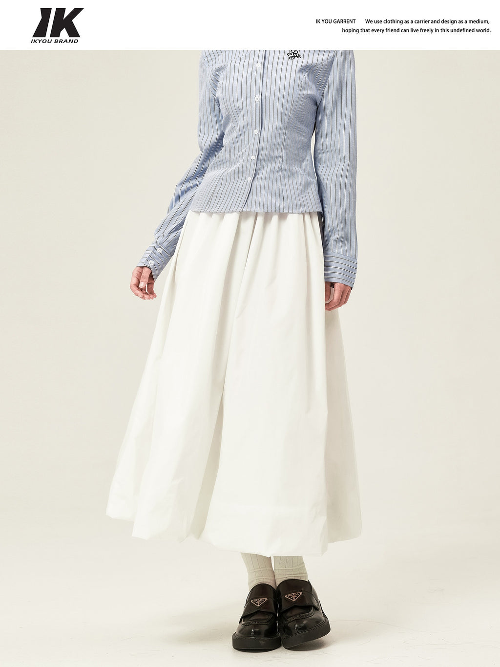 ikyou_High_Waist_Gathered_A_Line_Bubble_Hem_Office_Solid_White_Midi_Skirts_MISSTT