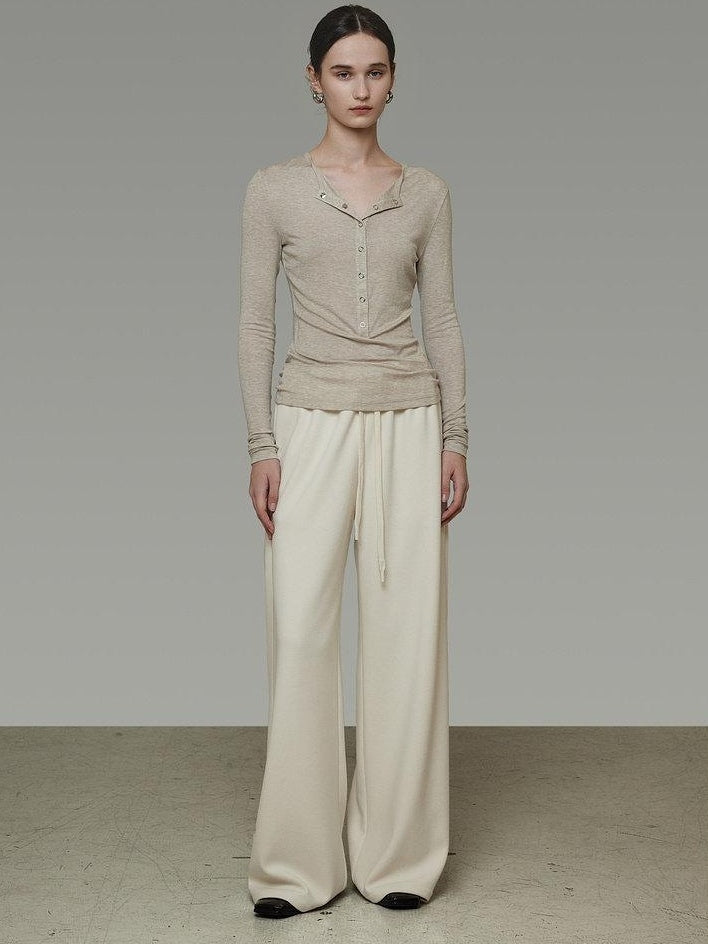 unspoken High Waist Tailored Tie Waist Minimal Workwear Breathable Straight Wide Leg Pants