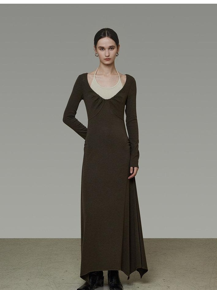 unspoken Breathable Viscose Halter High Waist A Line Knit Office Women Maxi Dresses