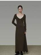 unspoken Breathable Viscose Halter High Waist A Line Knit Office Women Maxi Dresses