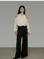 unspoken Breathable Skin Friendly Embroidered Loose Round Neck Long Sleeve Office Blouses