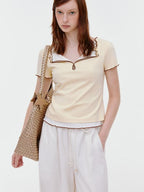 fano Lyocell Cotton Blend Slim Fit Korean Commuter Yellow Short Sleeve T-Shirts