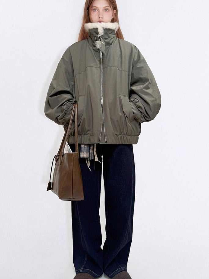 fano 90 Percent Down Utility Patchwork Women Army Green Stand Collar Down Jackets
