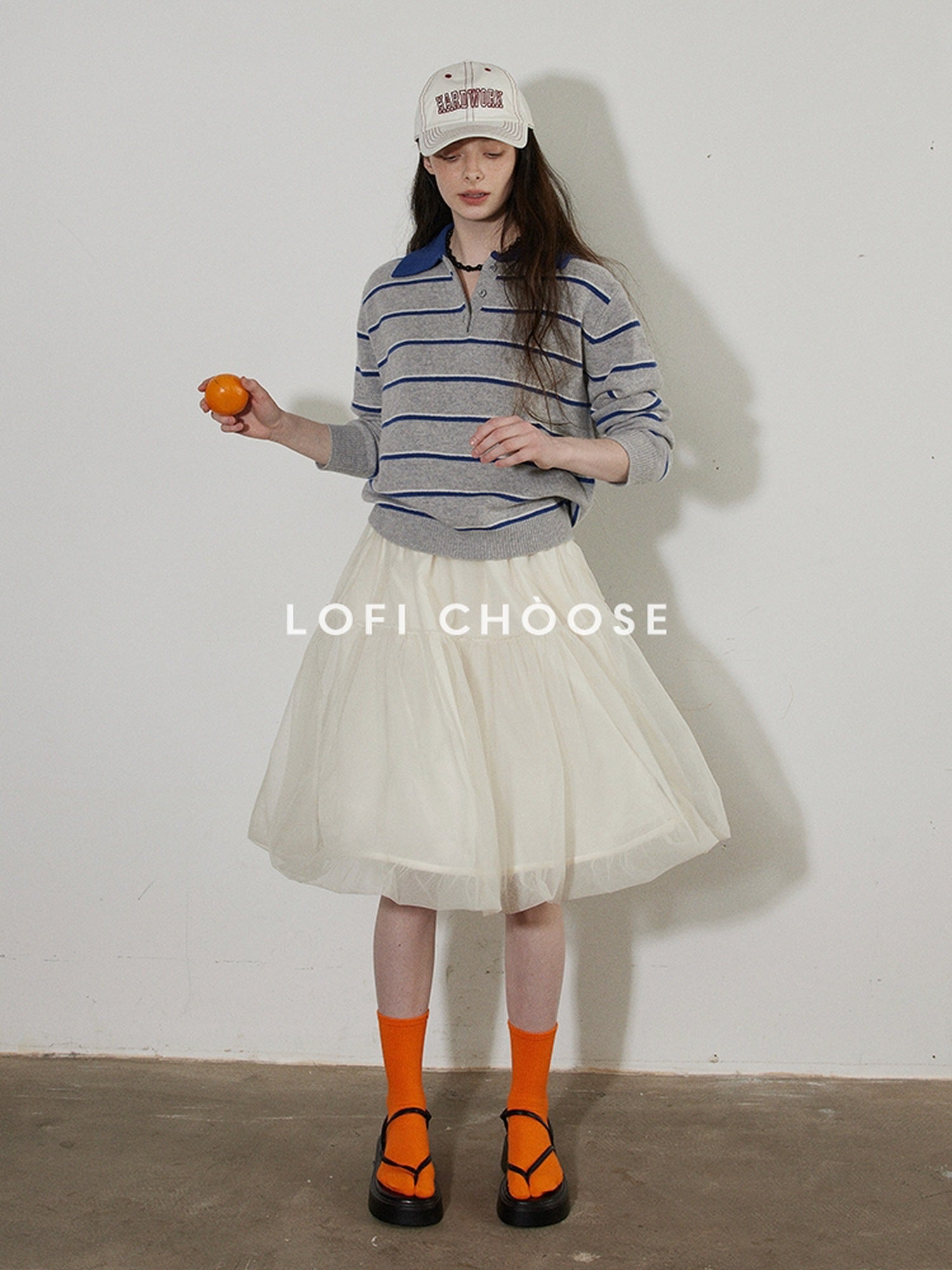 Lofi choose High Waist Bubble Skirt Relaxed Fit Office Custom Dyed Almond Gray Midi Skirts