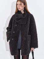 fano Cozy Faux Shearling Lined Loose Fit Double Breasted Midlength Women Long Coats