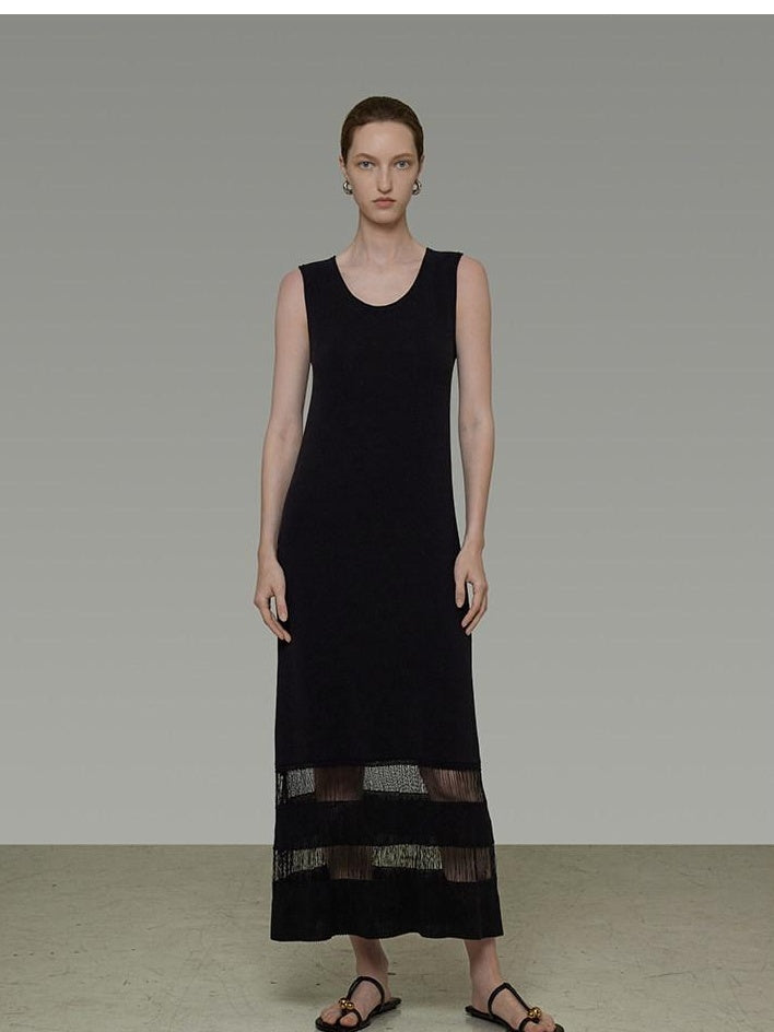 unspoken Elegant Sleeveless Cutout H Line Tank Dress City Commute Black Maxi Dresses