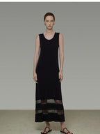 unspoken Elegant Sleeveless Cutout H Line Tank Dress City Commute Black Maxi Dresses