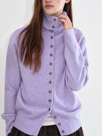 fano Recycled Fiber Loose Fit Casual High Neck Button Long Sleeve Women Cardigans