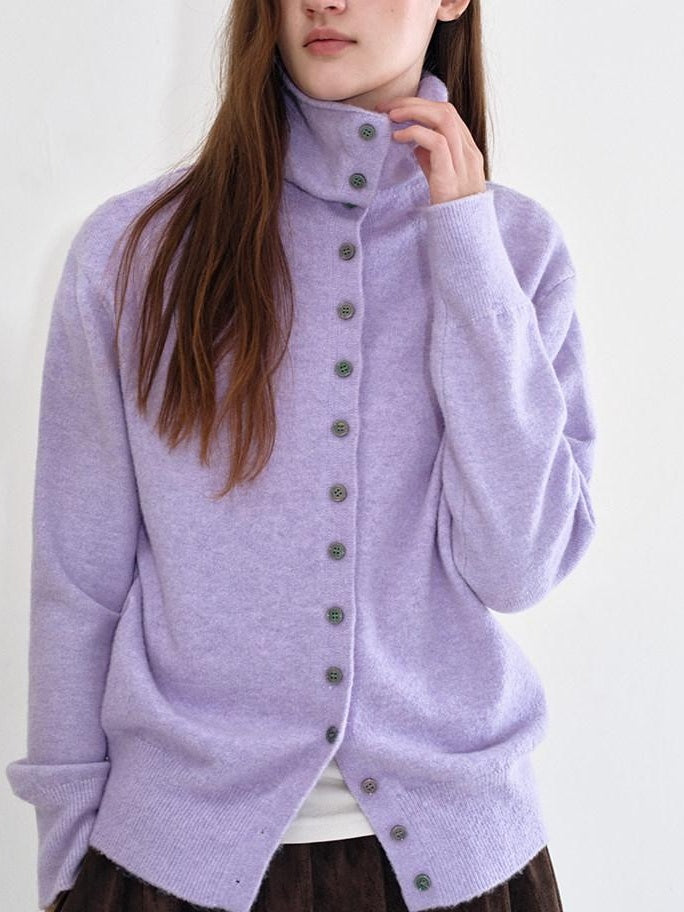 fano Recycled Fiber Loose Fit Casual High Neck Button Long Sleeve Women Cardigans