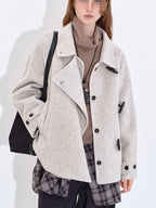 fano Wool Blend Korean Commuter Relaxed Fit Notched Collar Light Grey Short Coat