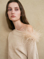 someonesometimes 3D Embellished Asymmetrical Neck Slim Crop Knit Wool Blend Sweaters