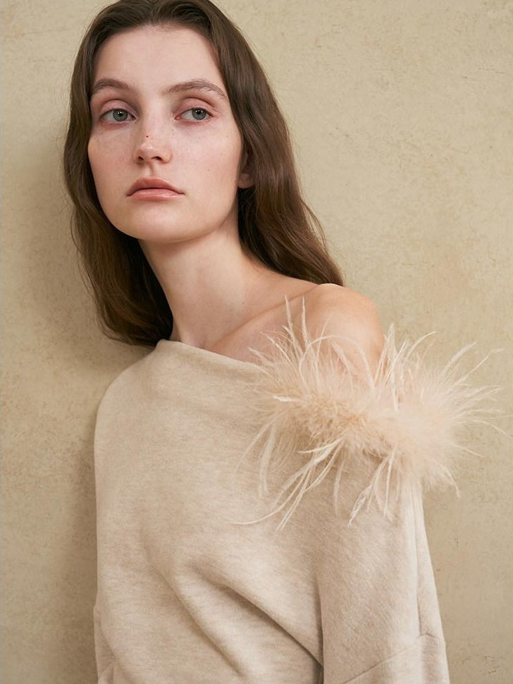 someonesometimes 3D Embellished Asymmetrical Neck Slim Crop Knit Wool Blend Sweaters