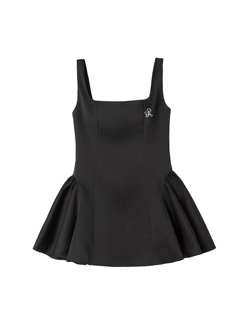 ikyou Waist Cinch Casual A Line Square Neck Sleeveless Black Midi Dresses